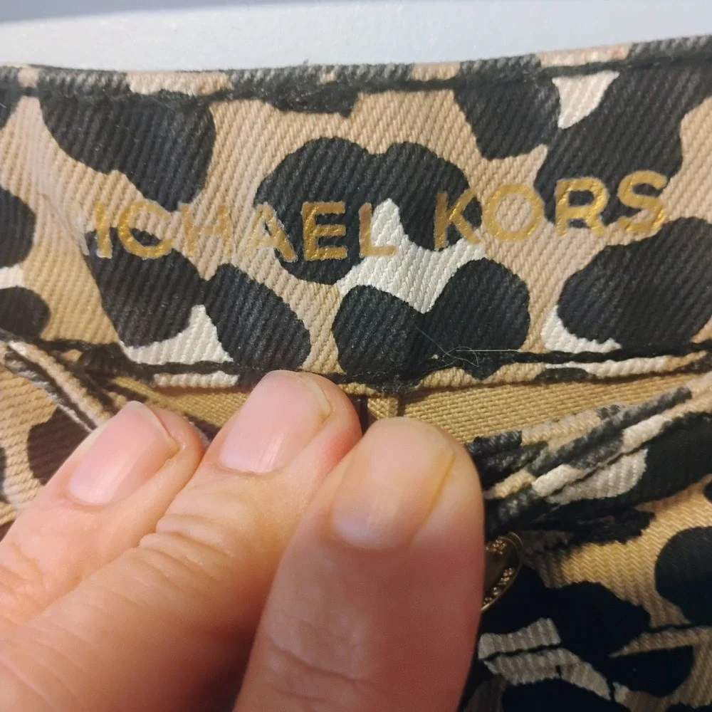 Michael Kors Womens Leopard Print Straight Leg Cropped Jeans Tan Black Size 4